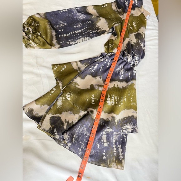 ADRIENNE Gray/lavender & green abstract print surplice layered mini dress size S - Picture 14 of 14